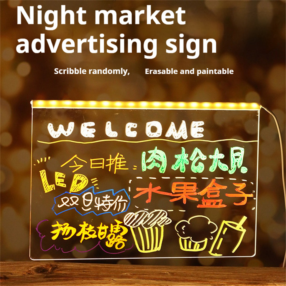Luminous Billboard Erasable Led Fluorescent Board Night Market